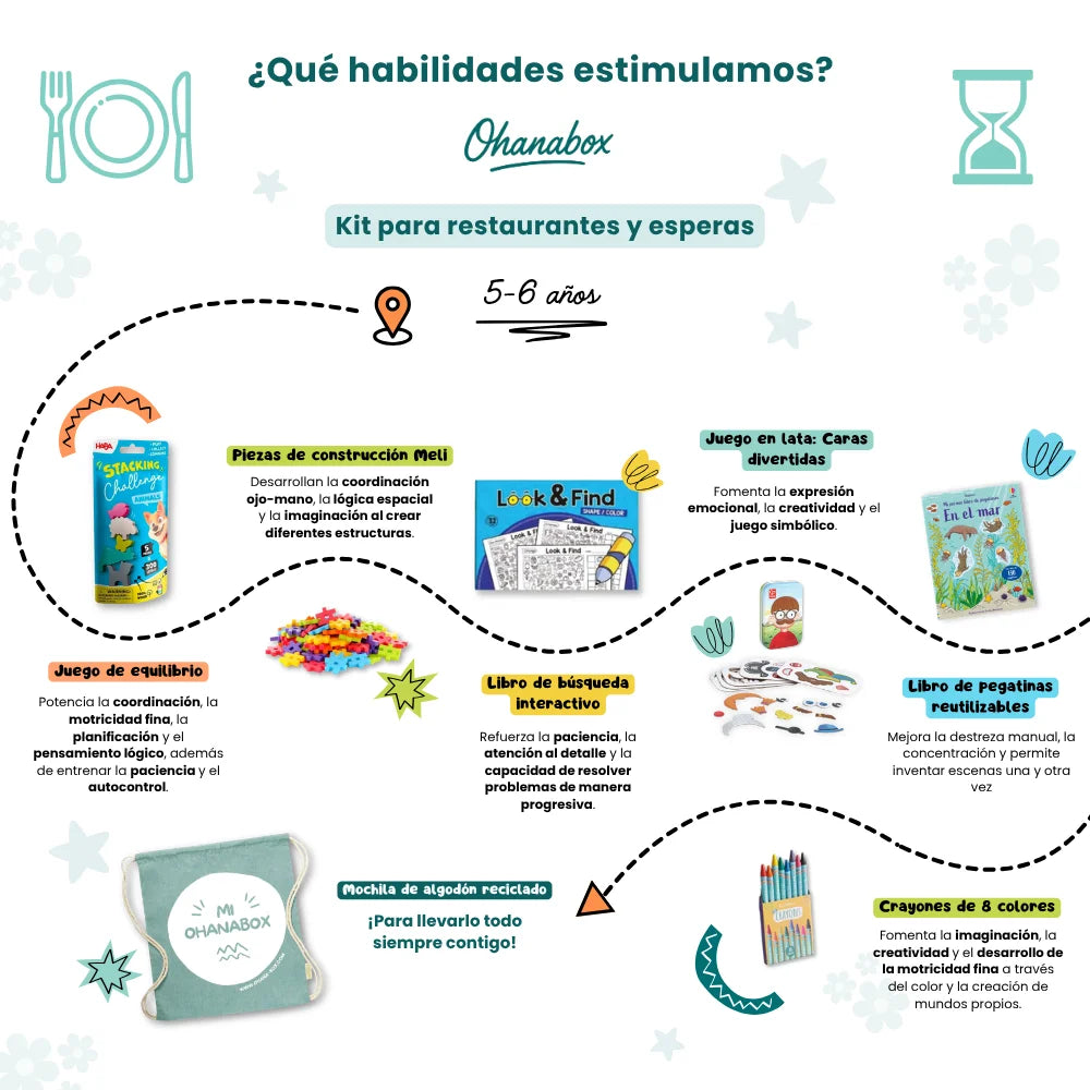 Mochila de juegos para restaurantes y esperas 5-6 años