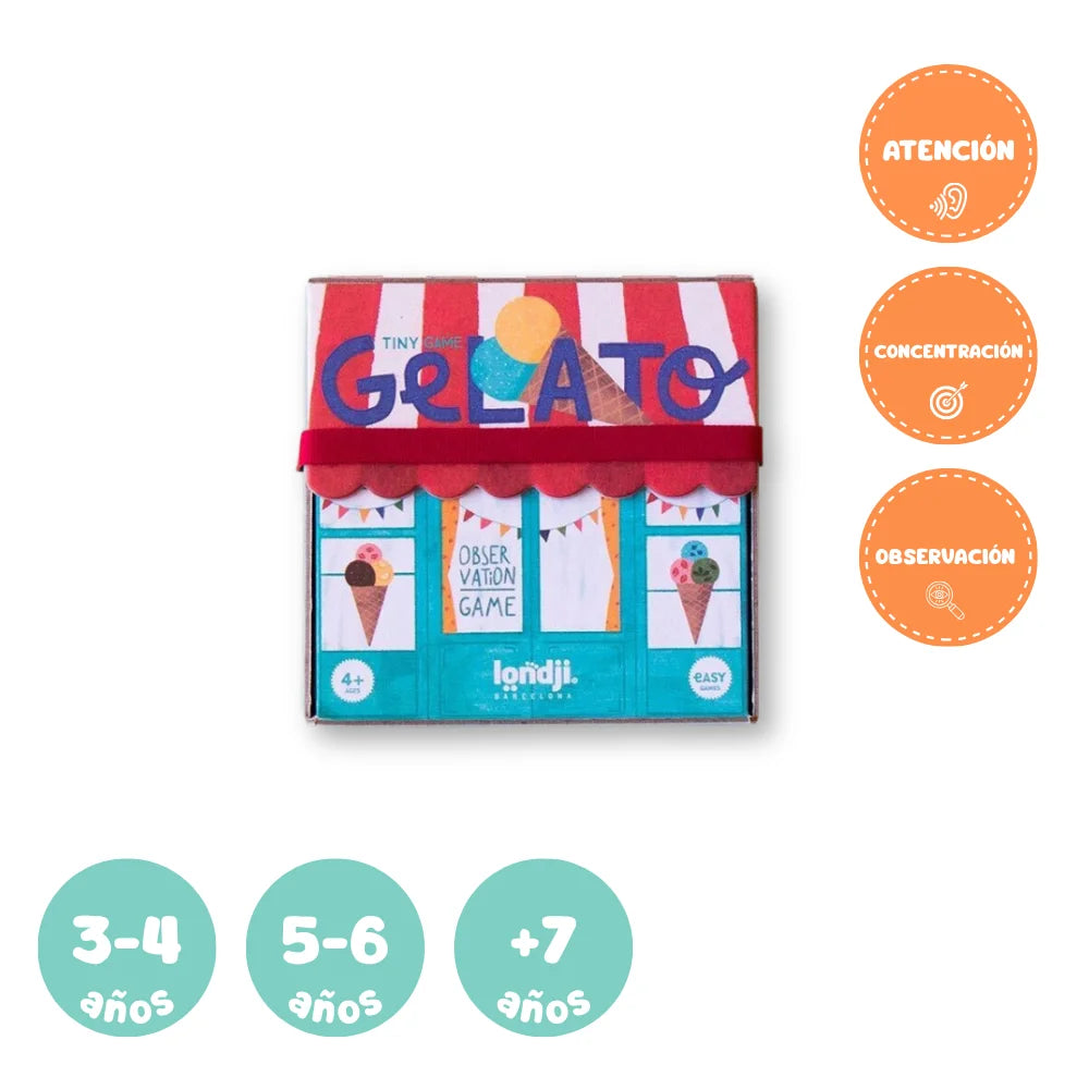 Juego sin pantallas para niños para llevar donde quieras que consiste en encontrar el helado correcto antes que los demas jugadores