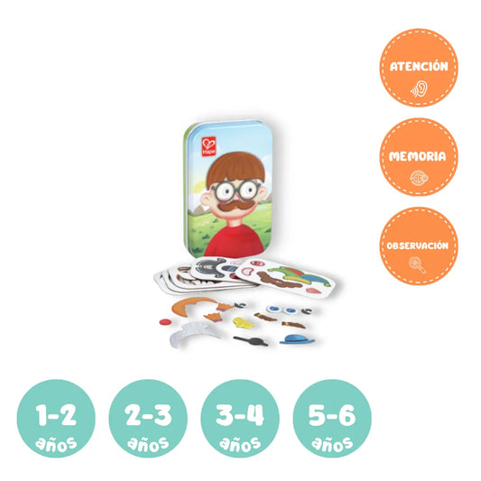 Juego en lata: caras divertidas magnéticas